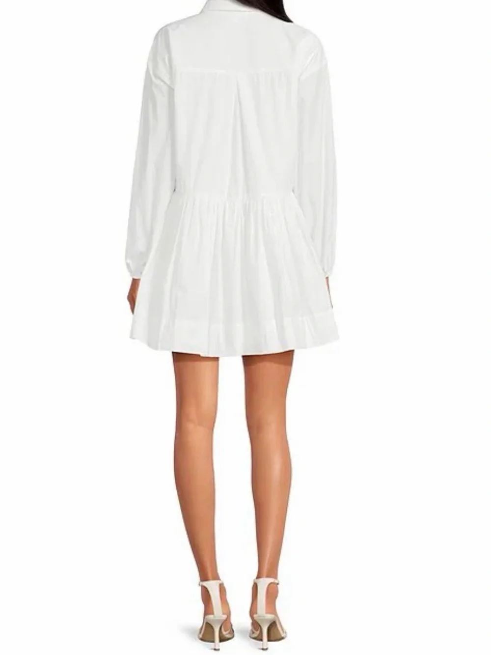 French Connection White Long-Sleeve Collared Tiered Mini Dress